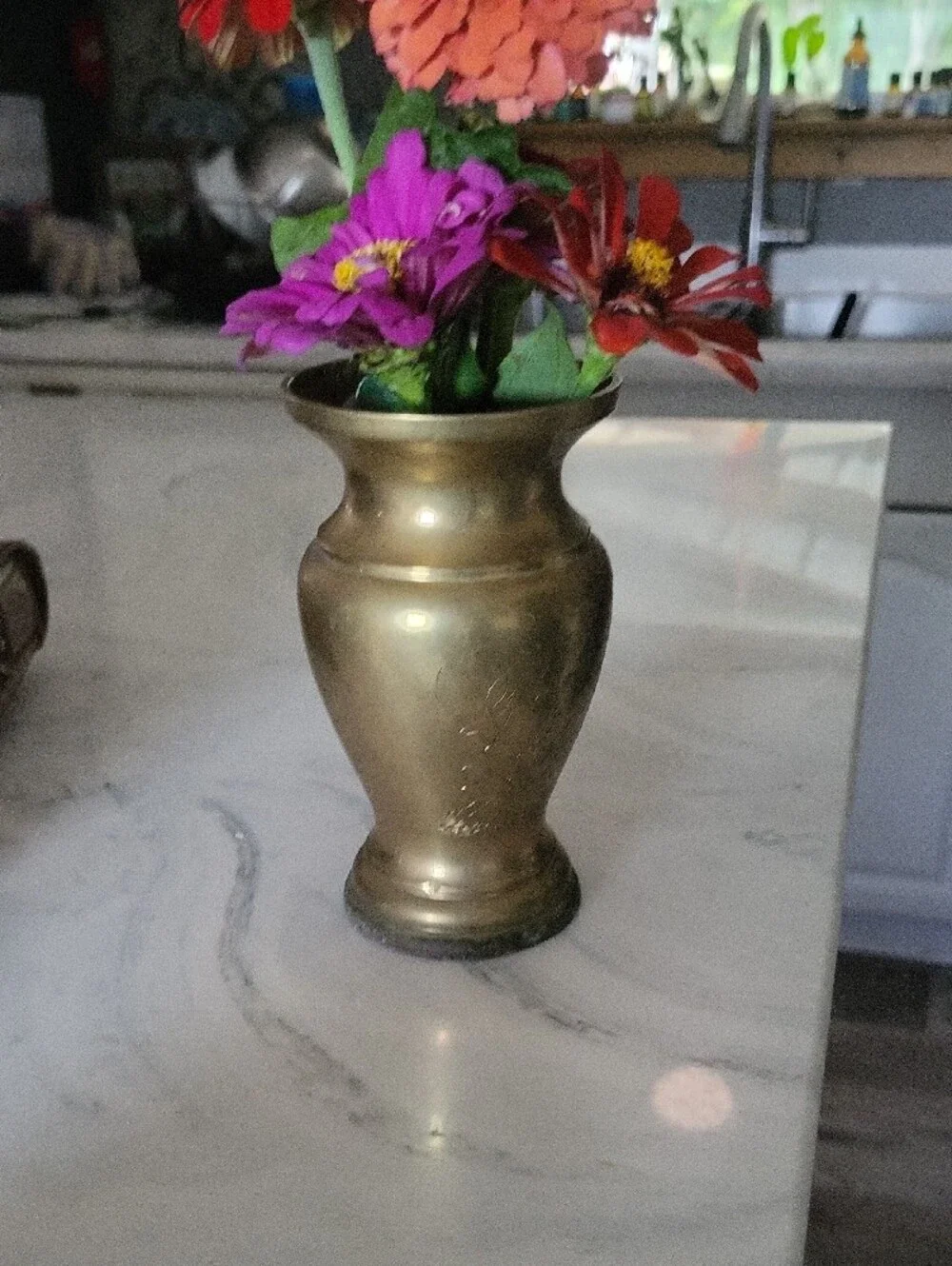 Brass Floral Engraved Vase - Made In Hong Kong